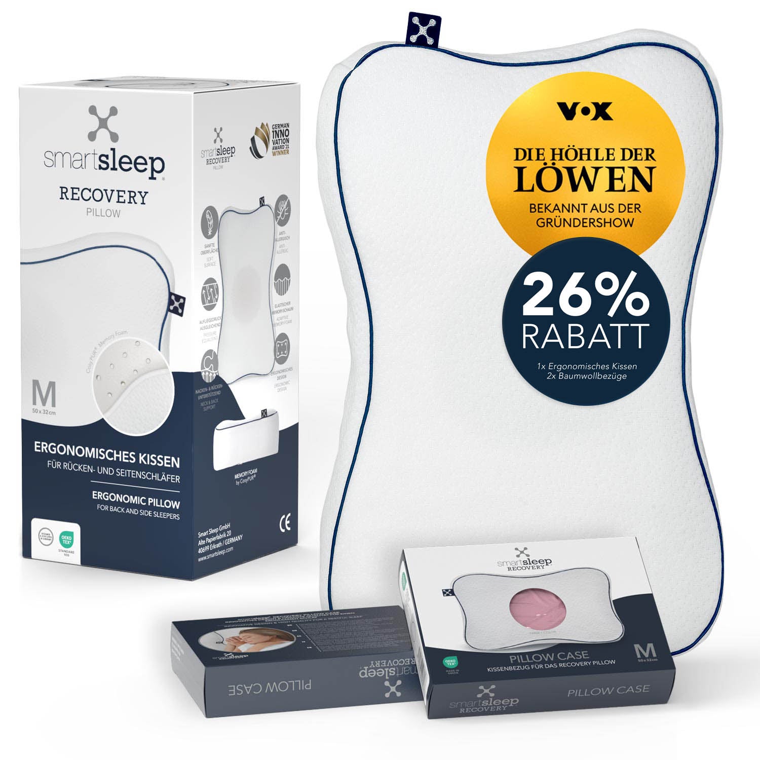 Recovery Pillow Bundle – Ergonomisches Nackenkissen + 2 Bezüge