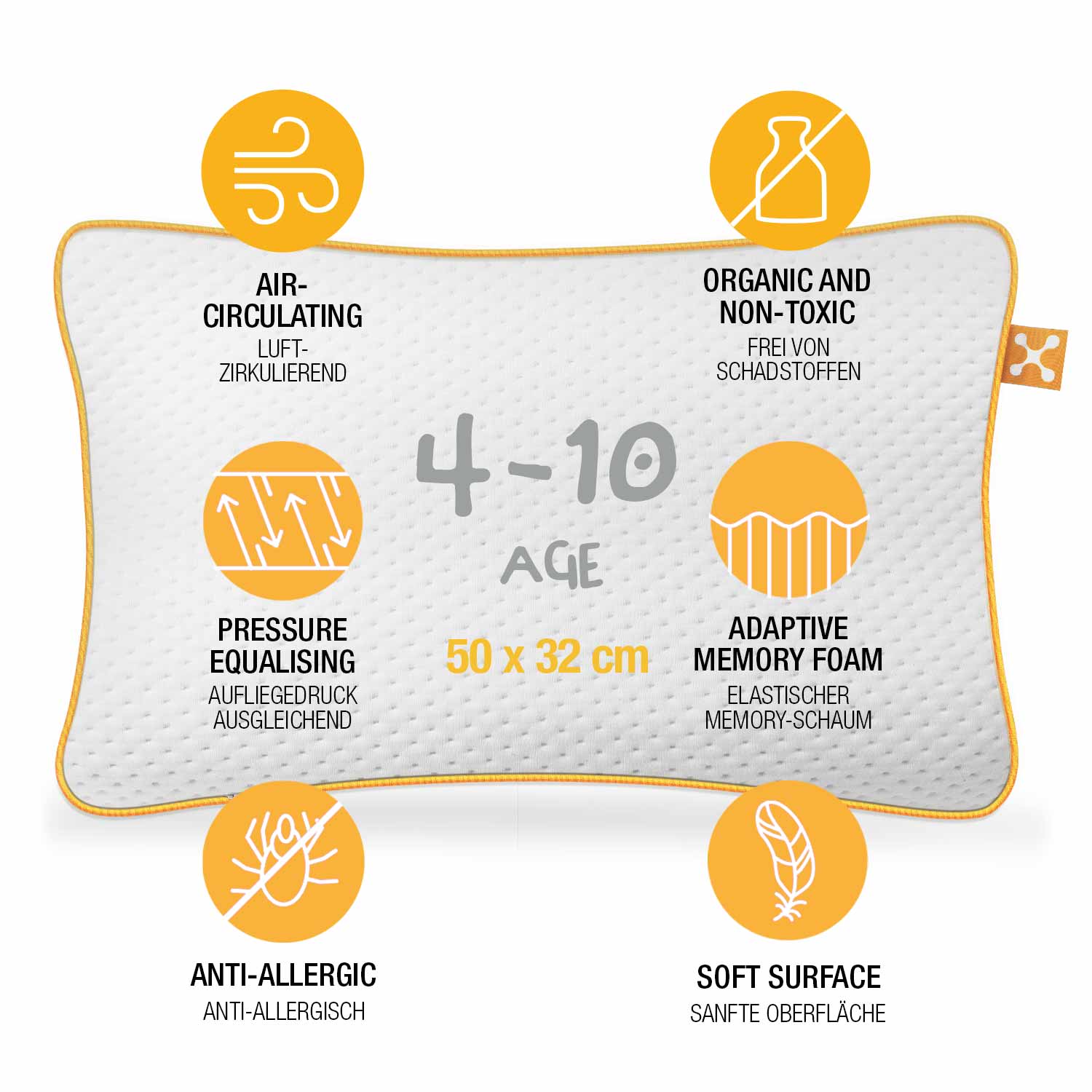 smart® Kids Comfort Pillow, gemütliches ergonomisches Kissen aus atmungsaktivem anti-allergischem Memory-Schaum für Kinder mit Stützfunktion für hohen Komfort und erholsamen Schlaf