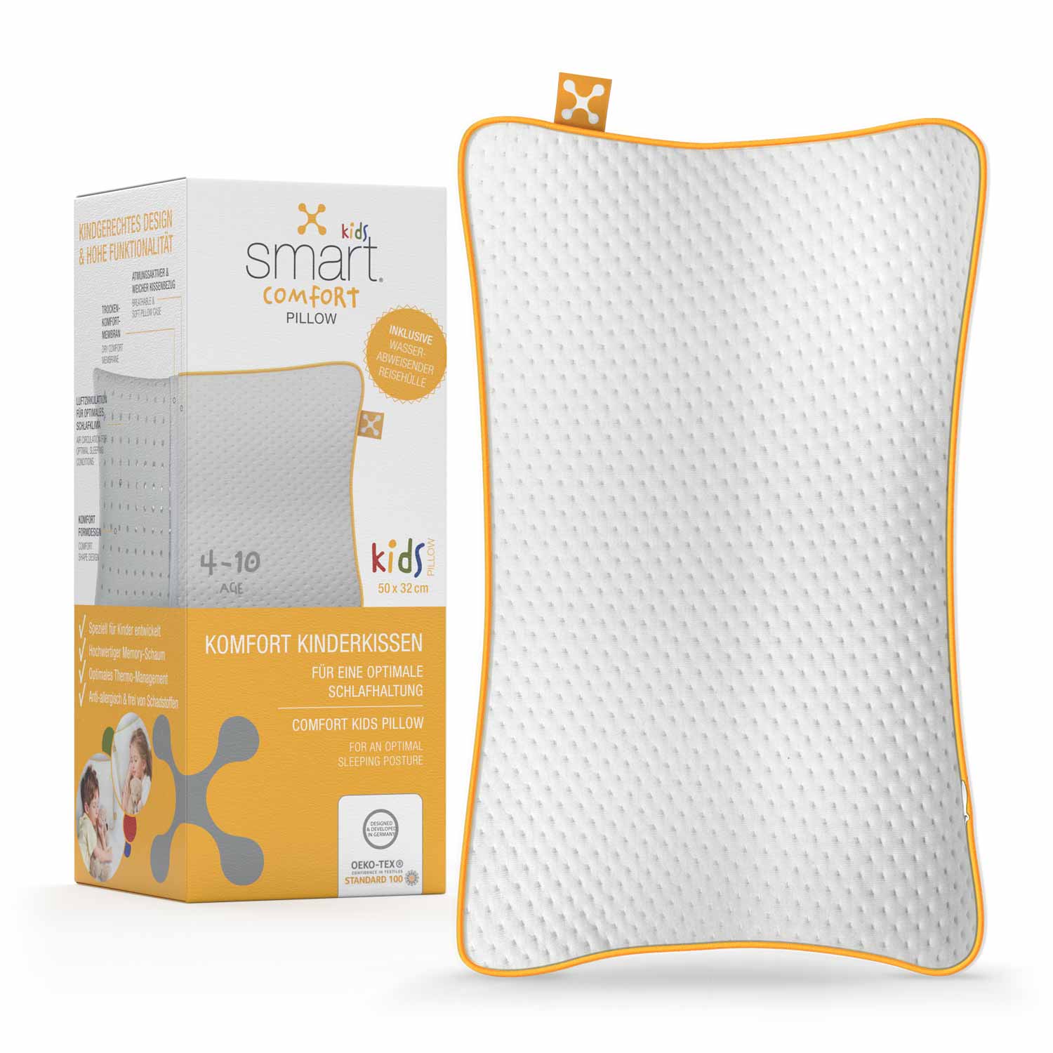 smart® Kids Comfort Pillow, gemütliches ergonomisches Kissen aus Memory-Schaum für Kinder mit Stützfunktion für hohen Komfort und erholsamen Schlaf in der Entwicklung inklusive Reisehülle zum Mitnehmen