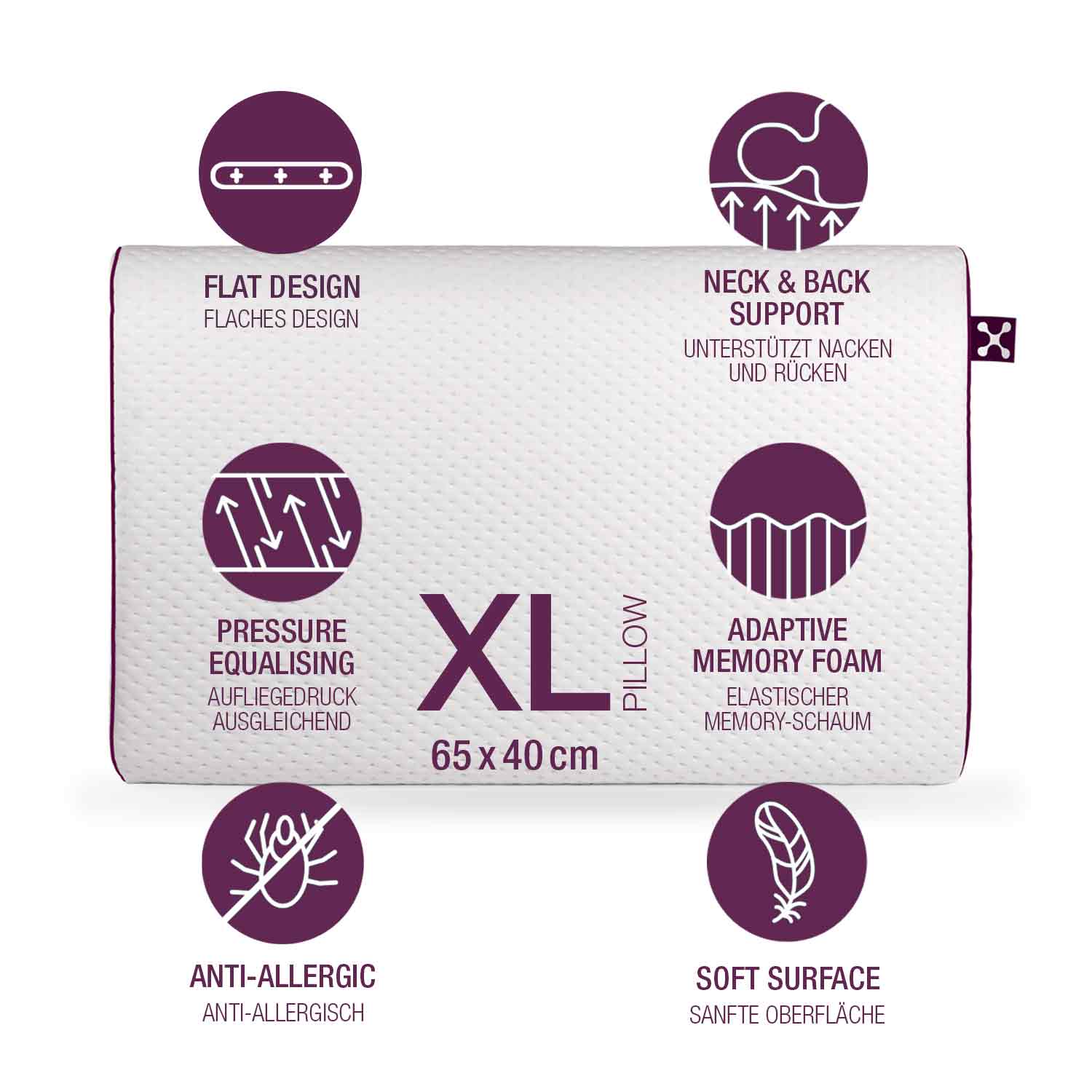 smart® Relaxing Plus Pillow, großes flaches Entspannungs Kissen aus atmungsaktivem Memory Schaum für Bauchschläfer mit niedriger Höhe für die Entlastung der Halswirbelsäule in Bauchlage und erholsamen Schlaf.