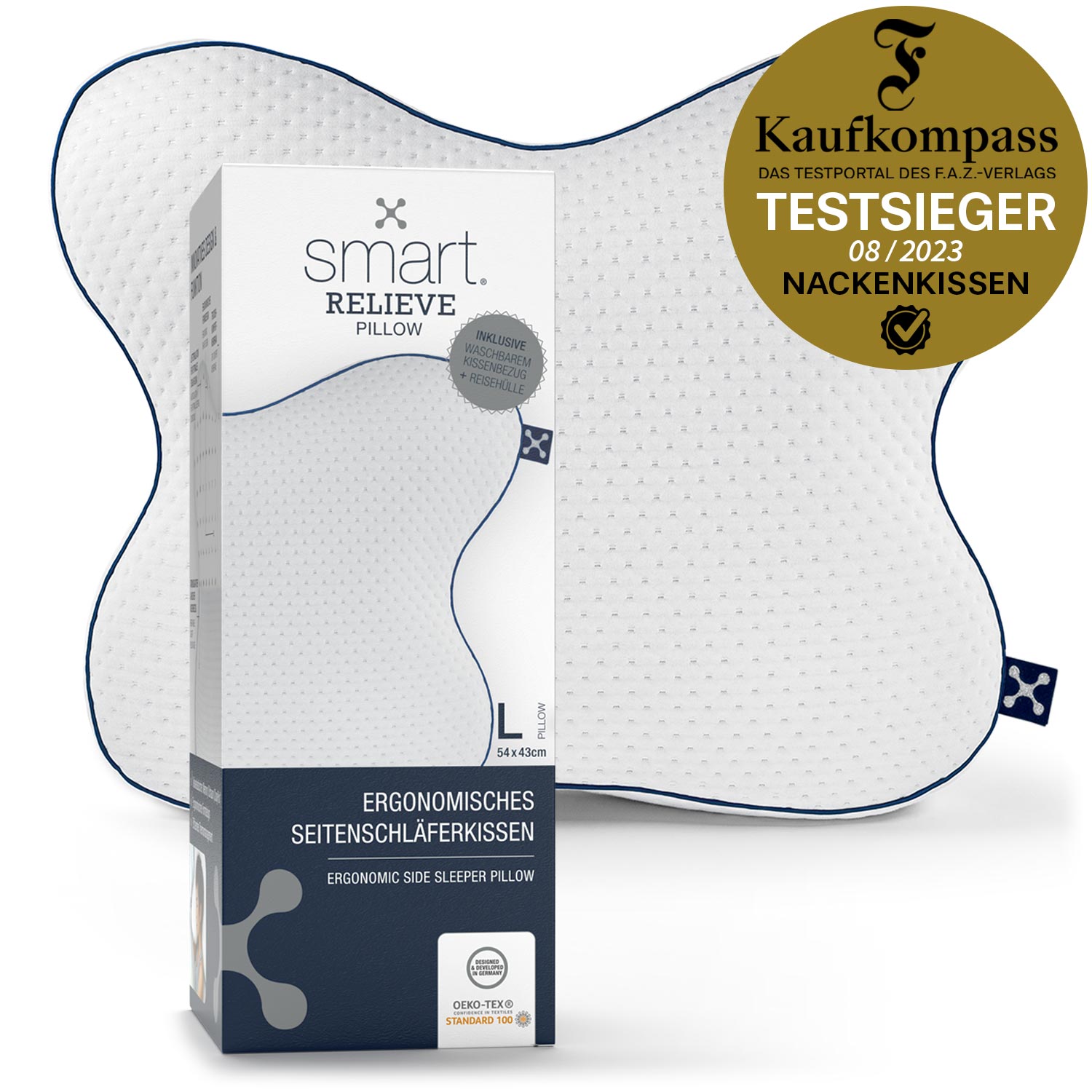 smart® Relieve Pillow, großes ergonomisches Schmetterling Kissen aus Memory-Schaum zur Entlastung der Halswirbelsäule für Rückenschläfer und Seitenschläfer und eine entspannte Schlafhaltung. In hochwertiger Verpackung, ideal als Geschenk.