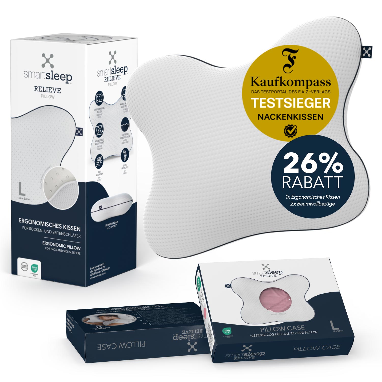 Sollievo <tc>Pillow Bundle</tc> – Cuscino ergonomico per il collo + 2 fodere