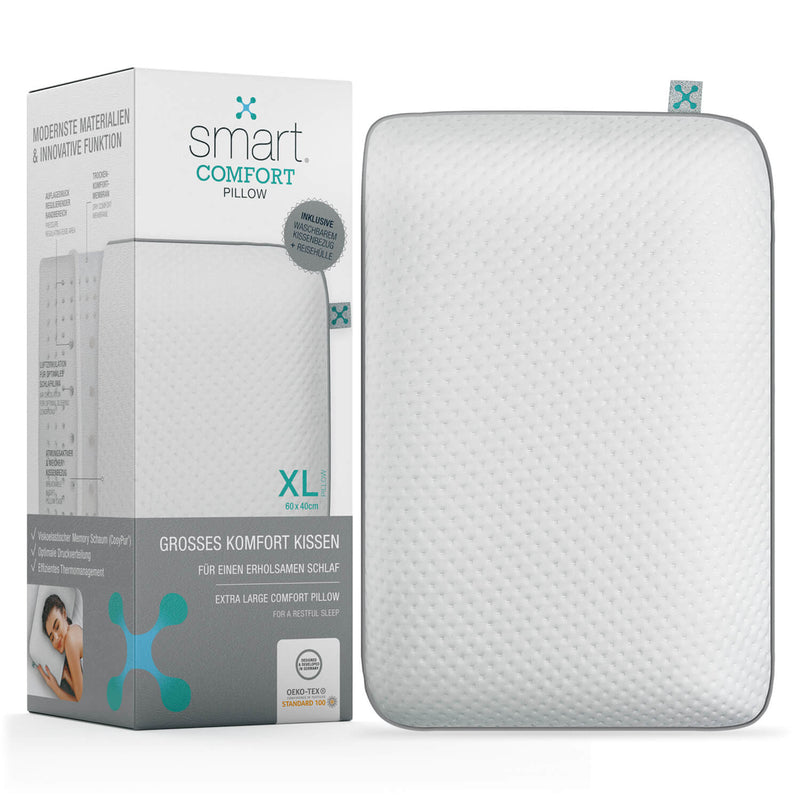 smart® Comfort Pillow, großes festes Kissen aus Memory-Schaum für Rückenschläfer und Seitenschläfer mit Stützfunktion für hohen Komfort und erholsamen Schlaf.