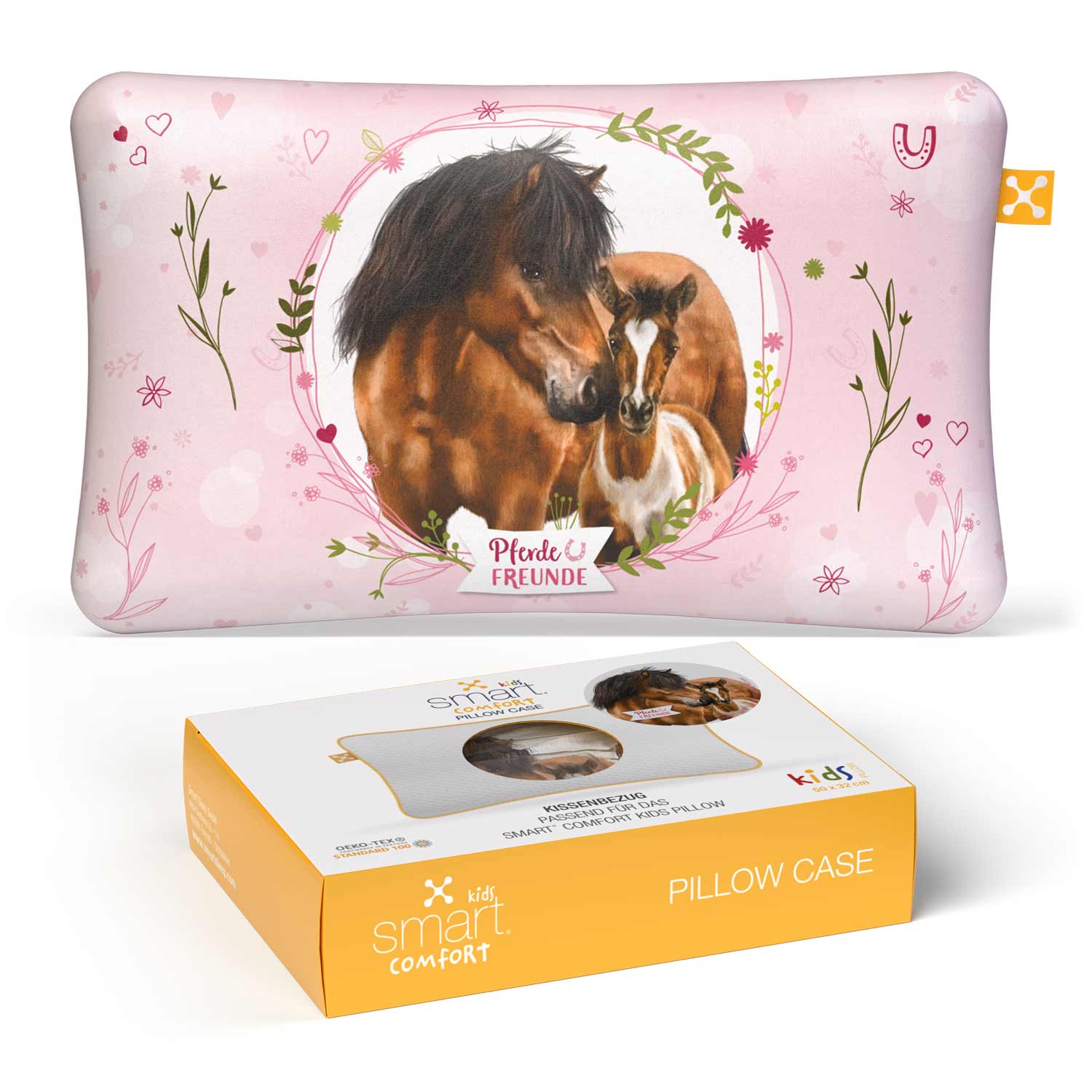 smart® Kids Comfort Pillow Case, weicher Kissenbezug passgenau für das ergonomische Kinder-Kopfkissen smart® Kids Comfort Pillow in der Farbe Motiv Pferdefreunde