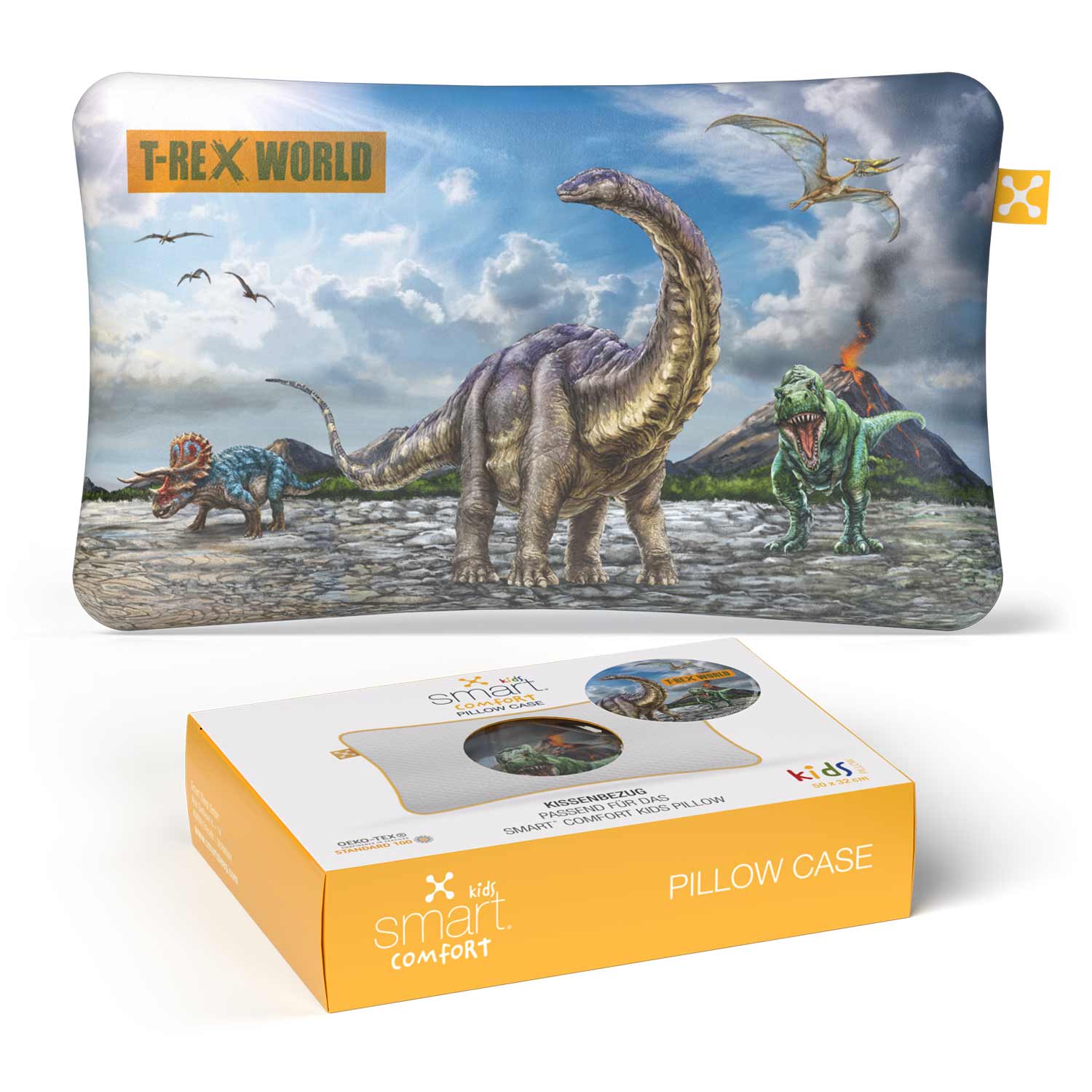 smart® Kids Comfort Pillow Case, weicher Kissenbezug passgenau für das ergonomische Kinder-Kopfkissen smart® Kids Comfort Pillow in der Farbe Motiv T-Rex World